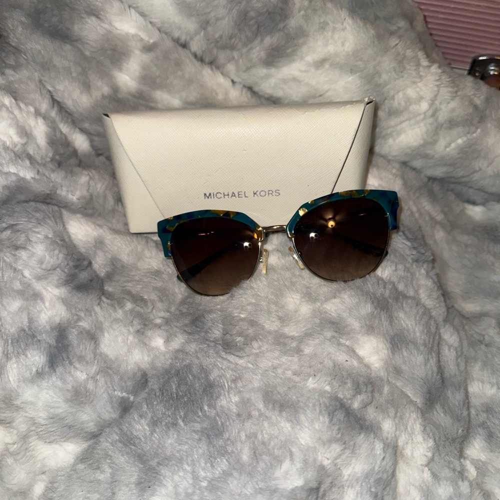 Michael Kors Teal Tortoise Cat-Eye Sunglasses with Brown Gradient Lenses